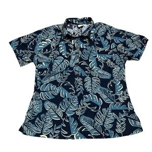 Go Barefoot 2XL Mens Button Up Short Sleeve Tropical Leaf Print Shirt